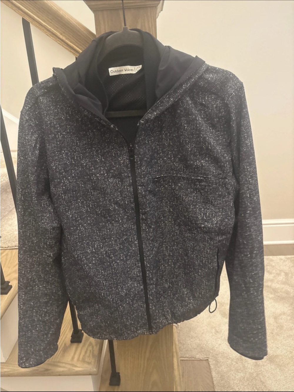Outdoor Voices Navy Speckle Hooded Bomber Jacket
